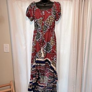 Gorgeous Boho Patchwork Print Dress Hi Low Hem 1XL
